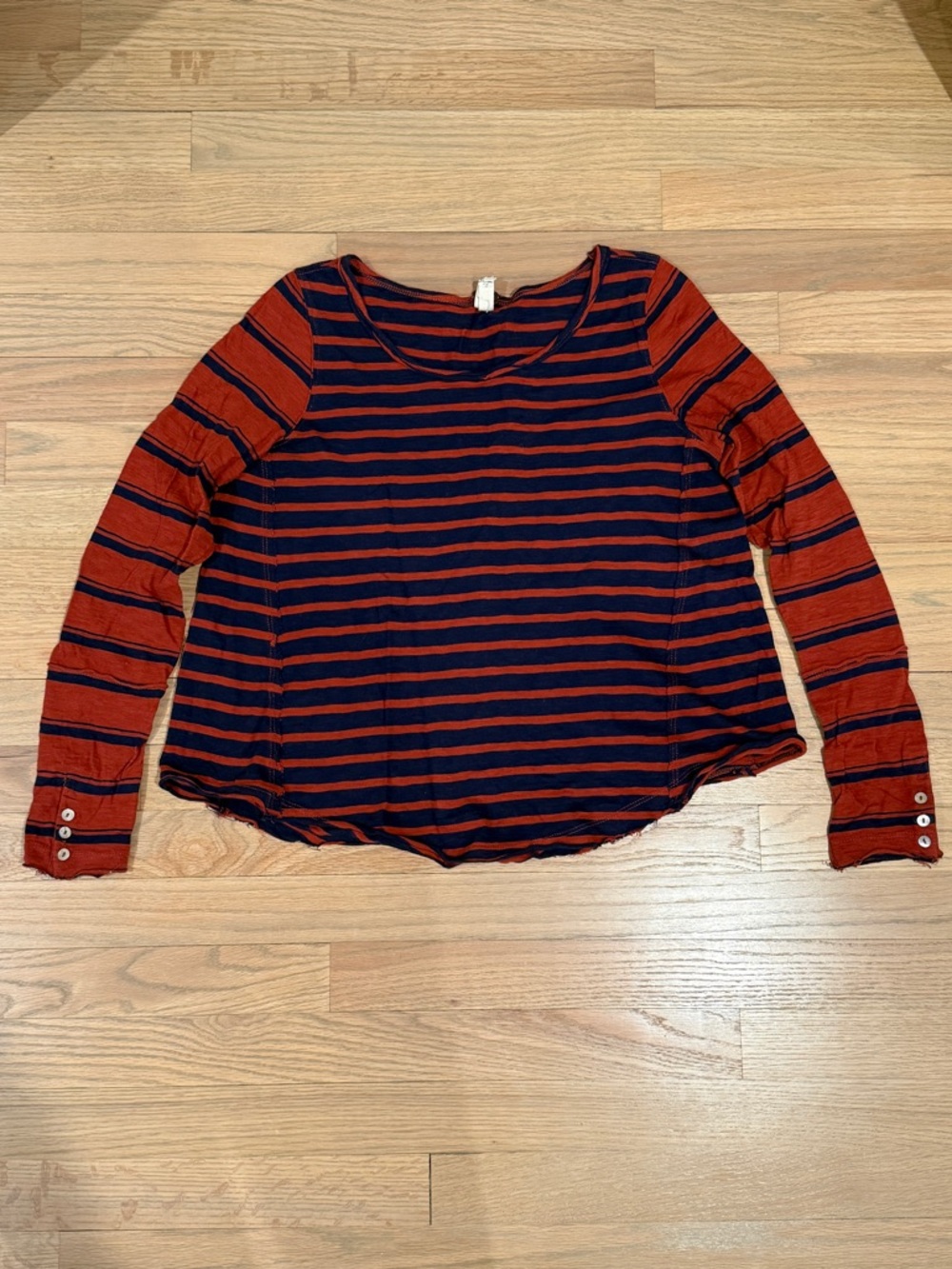 Free People (We The Free) Navy & Rust Striped Long Sleeve T-Shirt, XS